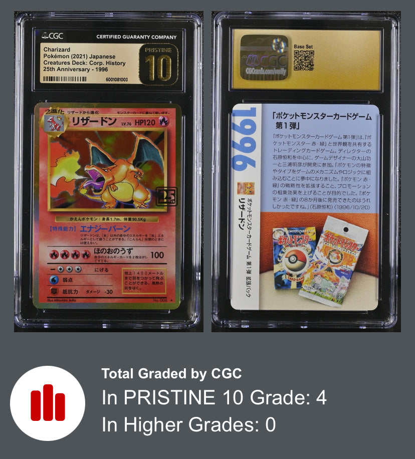 2021 Pokemon 25th Anniversary Corporate History Charizard CGC Pristine – Card Journeys