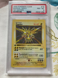 zapdos holo 1st edition base set psa 8 graded front